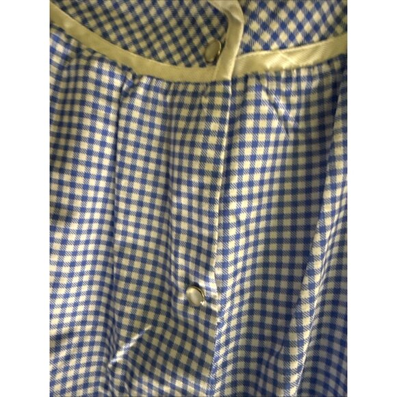Vintage Blue Checked House Coat Size MEDIUM Front Snaps Pockets Rosa Closet - Picture 7 of 12